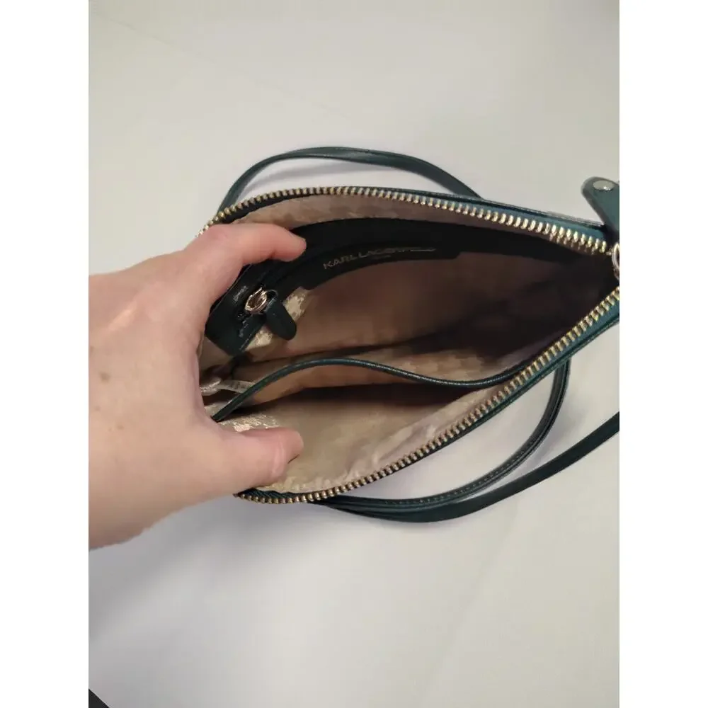 Karl Lagerfeld Paris Crossbody Bag Forest Green Gold Tone Hardware Faux Leather